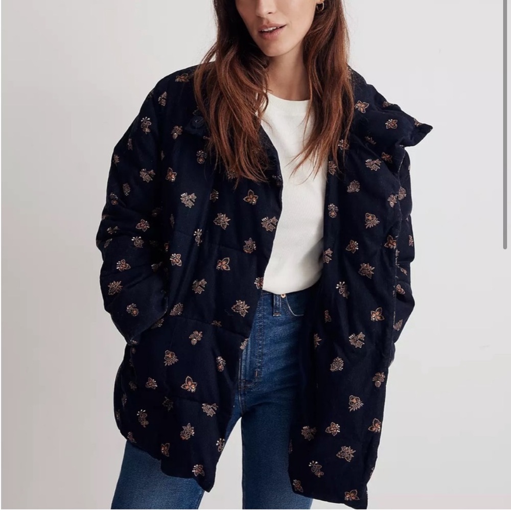 Madewell corduroy crop puffer jacket brittanica block print